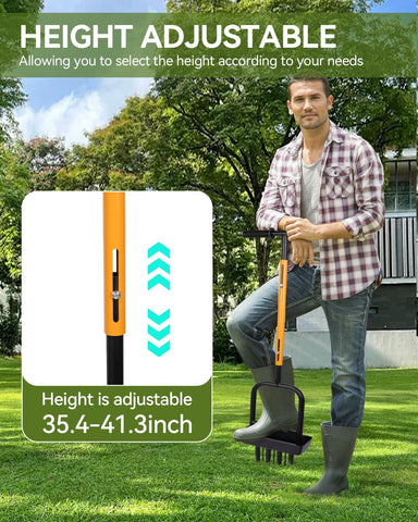 MICZG soft grip handle reduces fatigue during lawn aeration tasks.