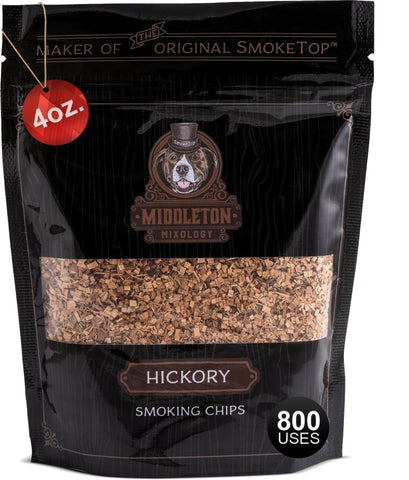Middleton Mixology SmokeTop Hickory chips in a bag ready for smoky cocktails.