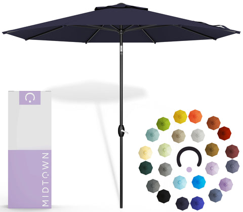 Midtown Umbrellas 10-year no-fade canopy closeup, showcasing vivid color retention for outdoor longevity.