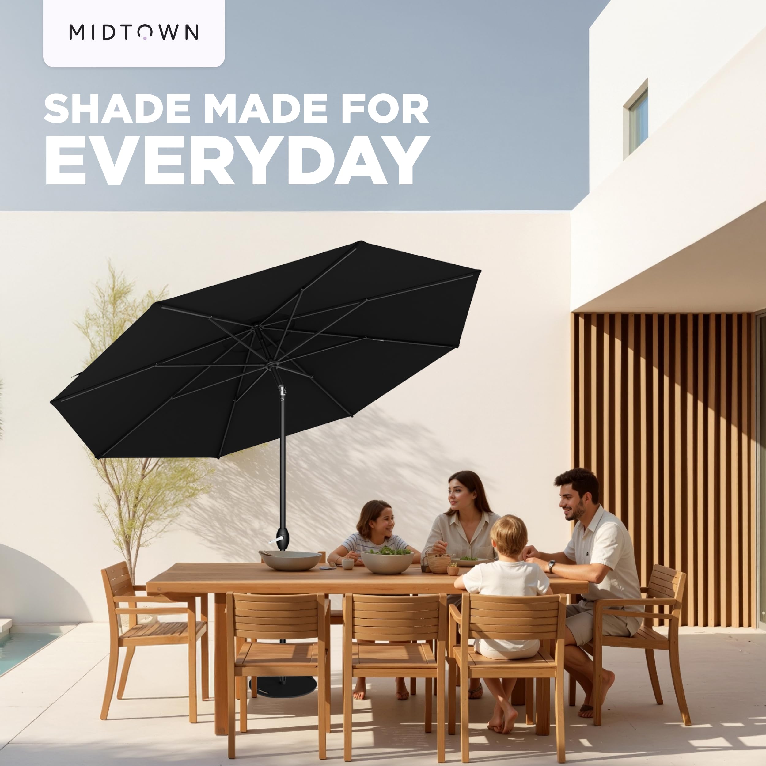 Midtown Umbrellas 2.5mm aluminum pole ensures solid base compatibility.