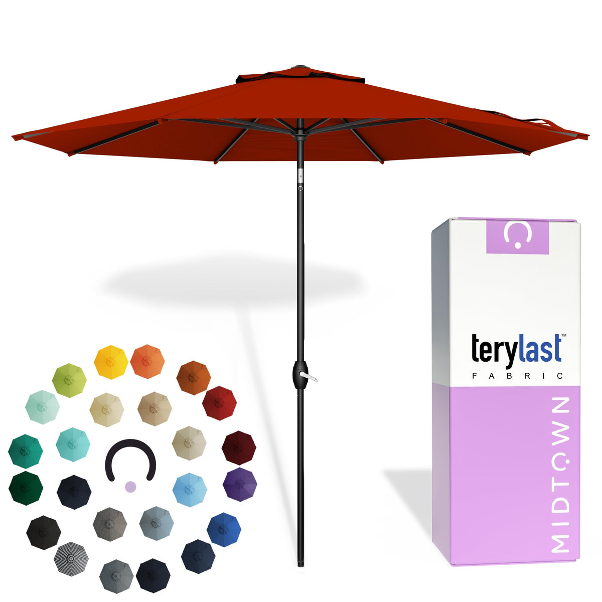 Midtown Umbrellas apple red canopy ready for outdoor shade and style