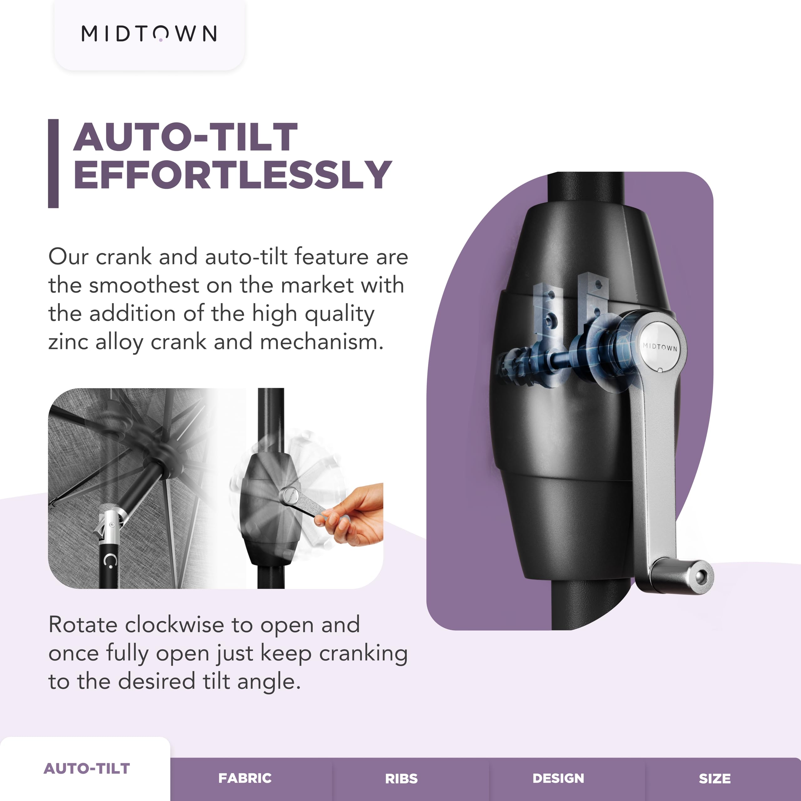Midtown Umbrellas auto-tilt system demonstrates effortless shade adjustment throughout the day.