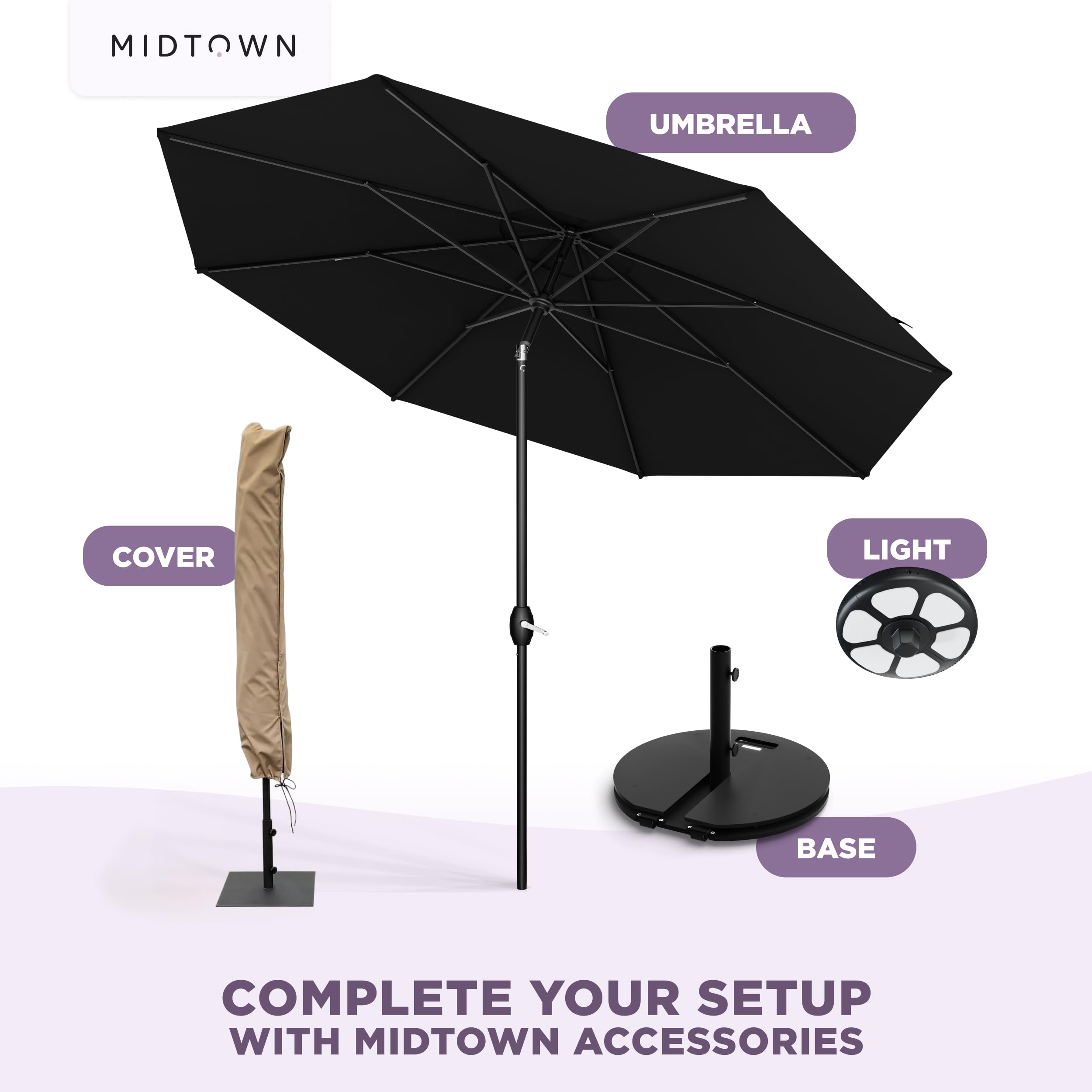 Midtown Umbrellas base-compatible design supports universal bases.