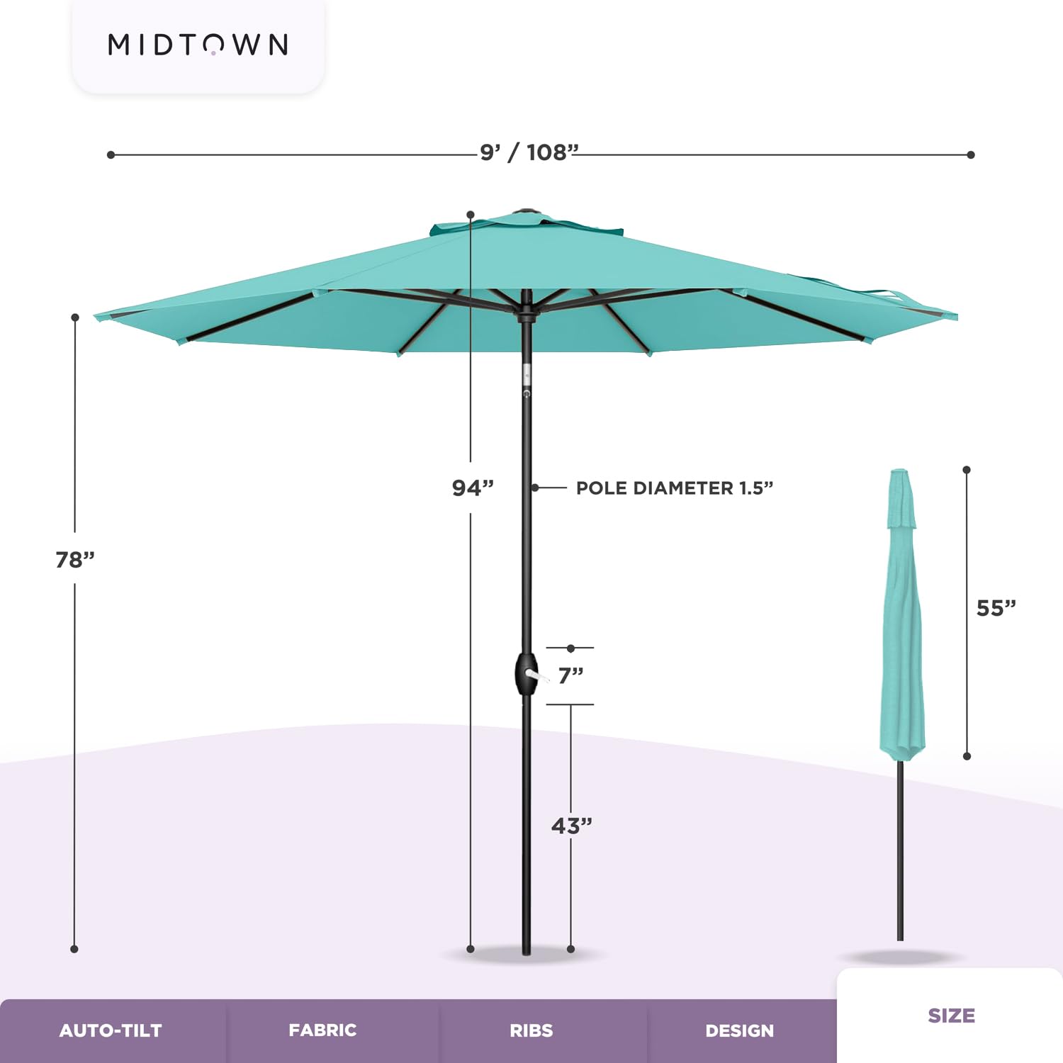 Midtown Umbrellas black pole provides a sleek, durable base complement for any outdoor space.