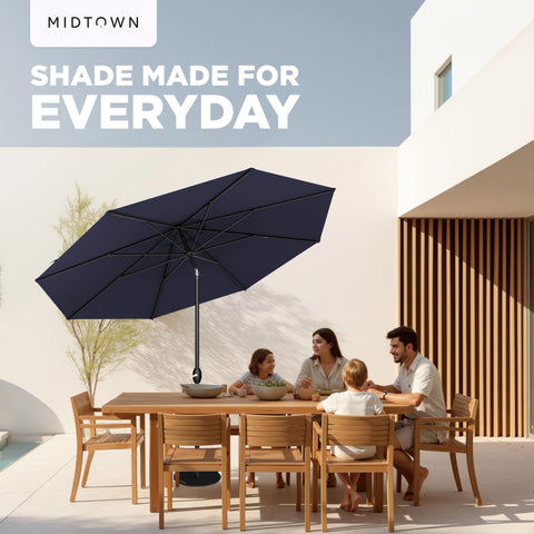Midtown Umbrellas heavy-duty design stands up to breezy outdoor spaces.