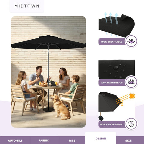 Midtown Umbrellas nine-foot canopy fits 6-8-seat setups.