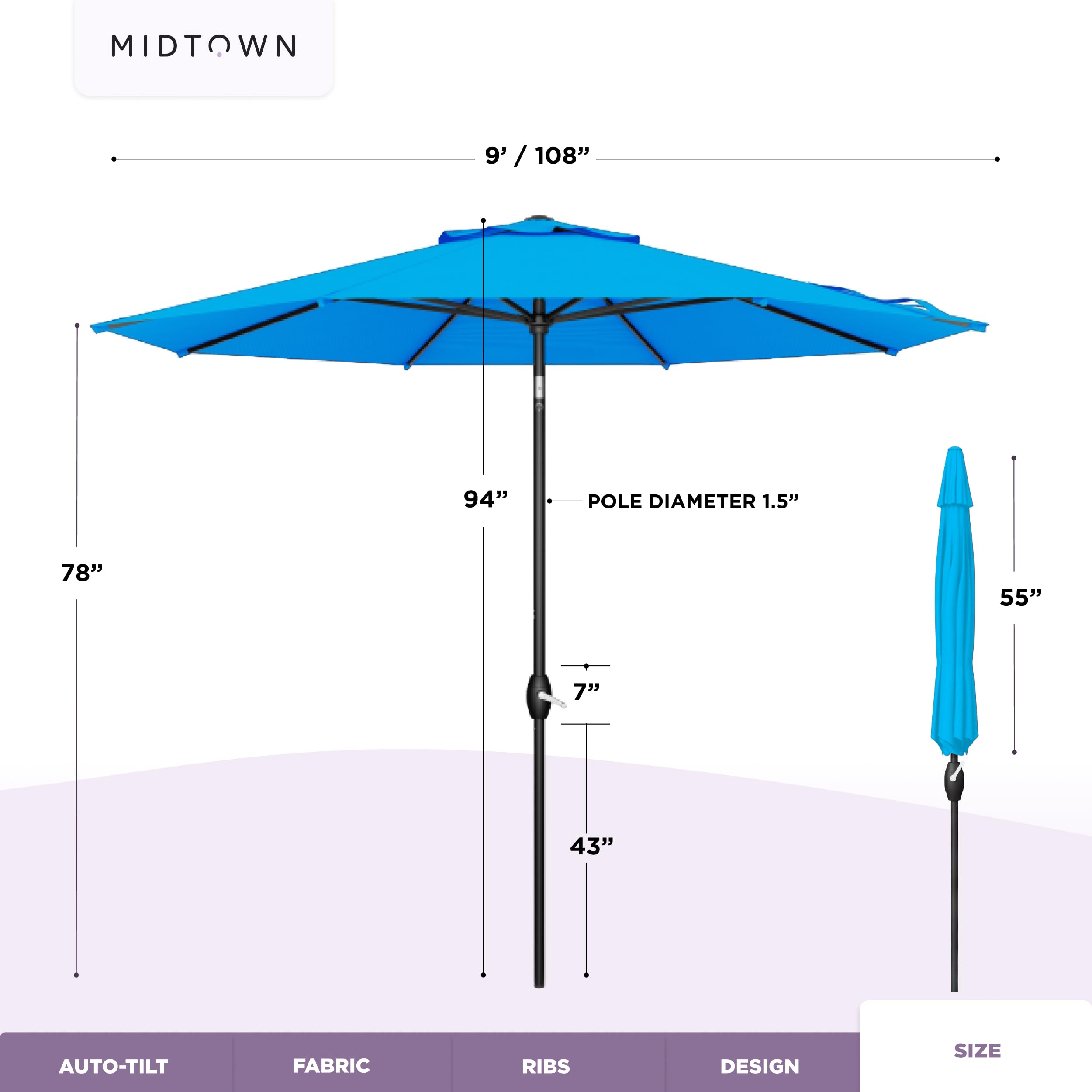 Midtown Umbrellas 43 mph wind stability supports outdoor enjoyment.