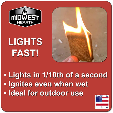 Midwest Hearth Fire Starter Squares burn for about ten minutes.