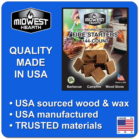 Midwest Hearth Fire Starter Squares work with fireplaces, stoves, grills, and campfires.