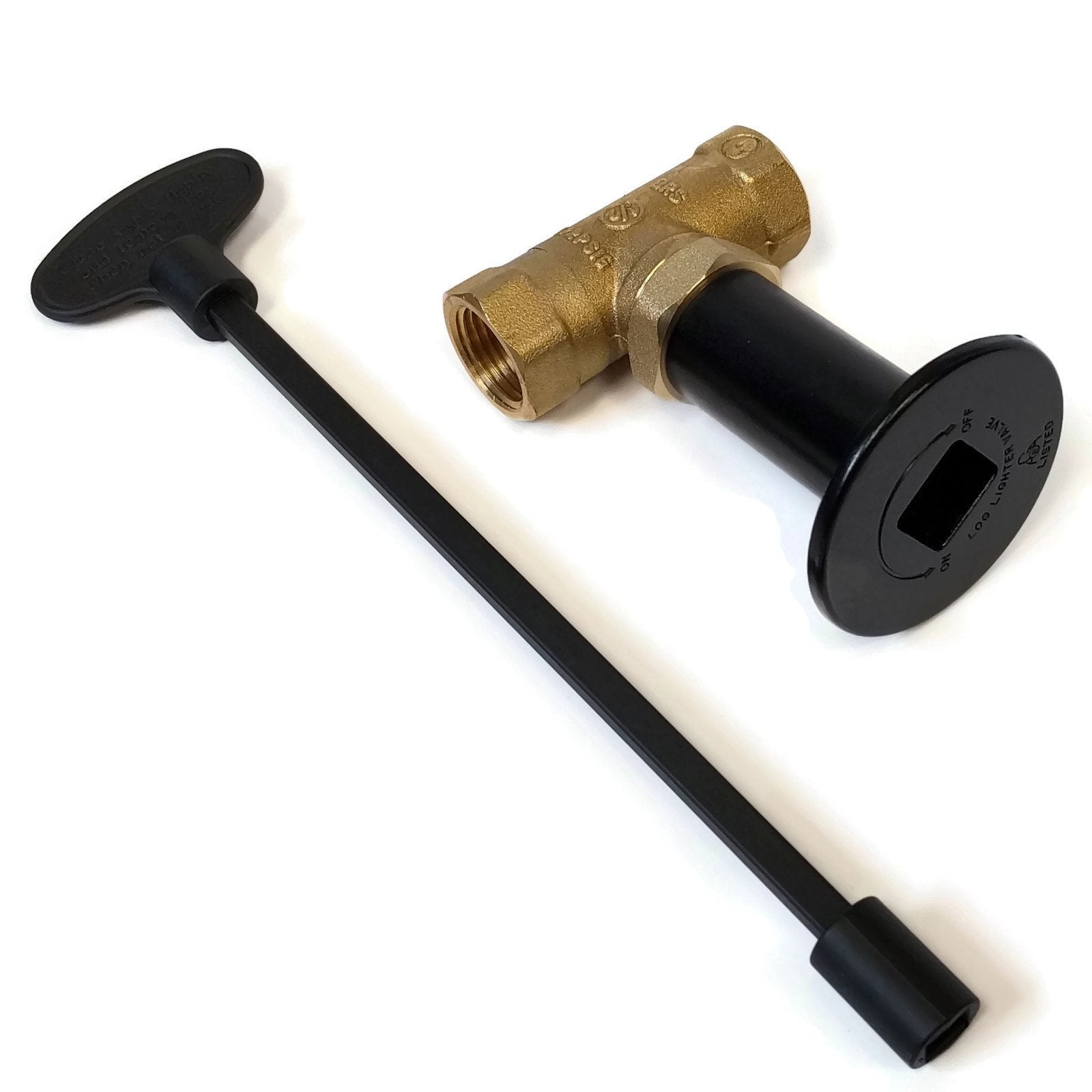Midwest Hearth gas fire pit key valve kit closeup highlights solid brass ball valve for reliable on/off control.