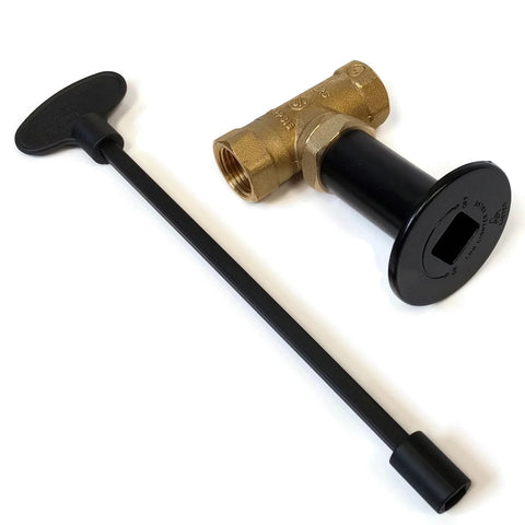 Midwest Hearth gas fire pit key valve kit closeup highlights solid brass ball valve for reliable on/off control.