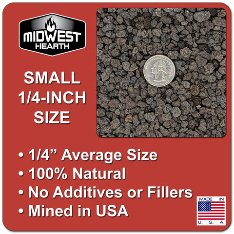 Midwest Hearth lava rocks USA mined label on bag