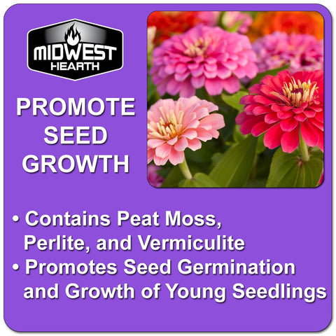 Midwest Hearth peat moss perlite vermiculite blend enhances drainage while retaining essential moisture.