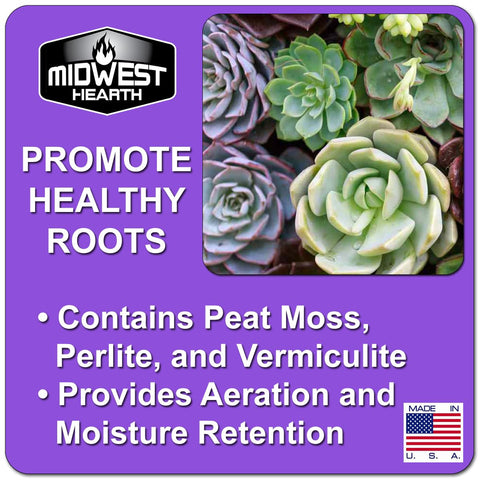 Midwest Hearth cactus mix with peat, perlite, vermiculite for aeration.