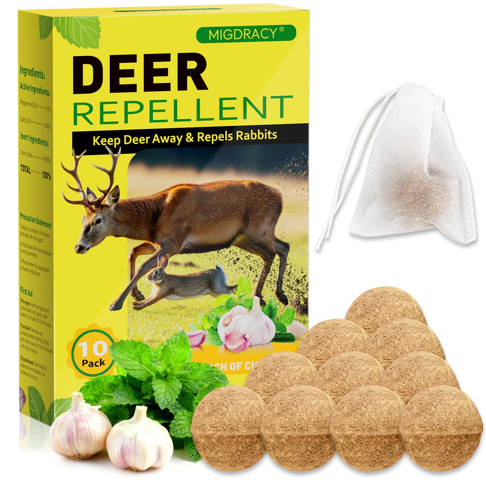 Migdracy Deer & Rabbit Repellent Ball 10-pack for outdoor protection.