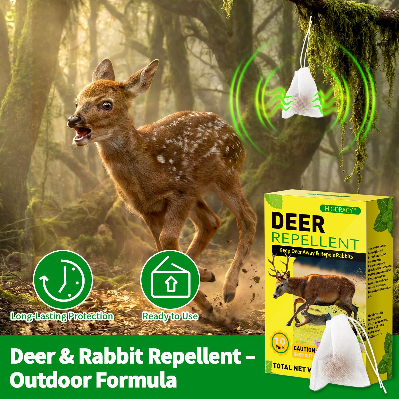 Migdracy repellent ball pouch view — easy, mess-free placement around gardens.