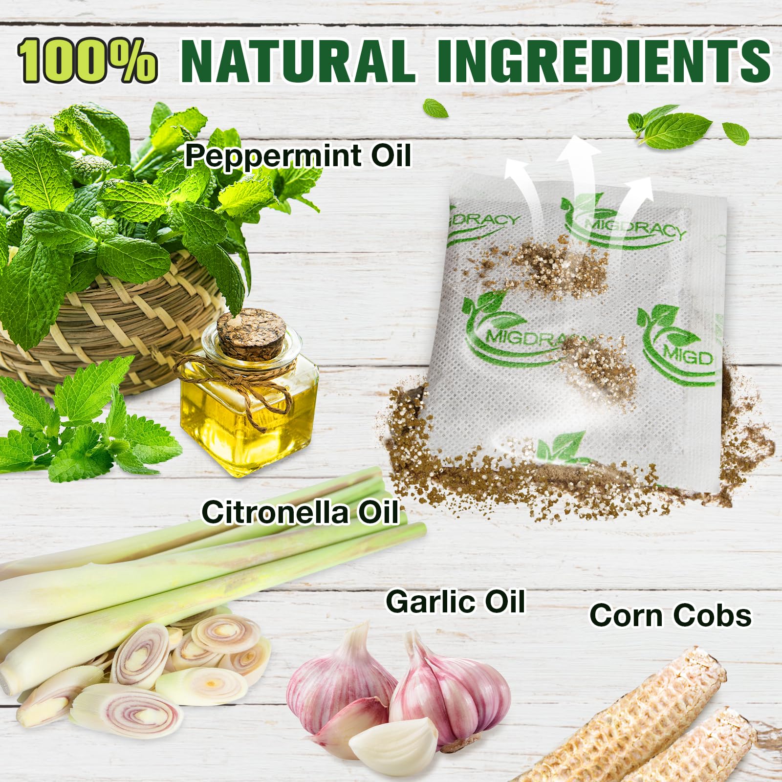 Migdracy natural citronella formula pack emphasizes plant based mosquito defense.