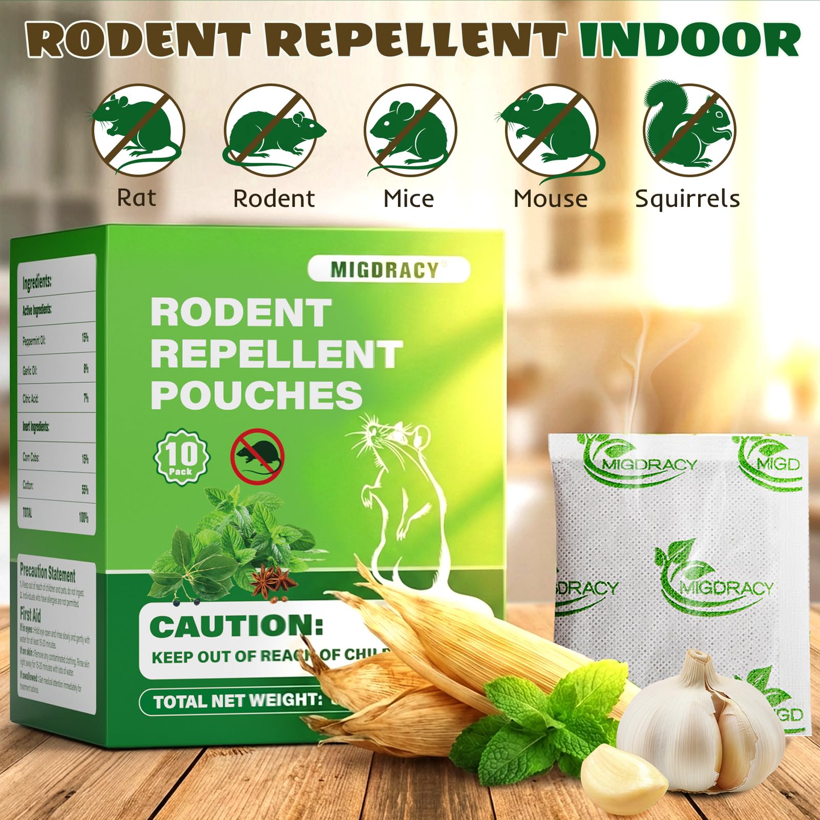 Migdracy peppermint mouse repellent pouch beside pantry protects stored food