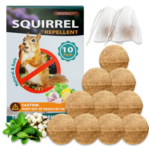Migdracy Squirrel Repellent Ball packaged in breathable pouch deterring nuisance animals