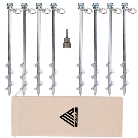 MightyPhine Earth Anchors 12-inch stakes securely hold decks and canopies.