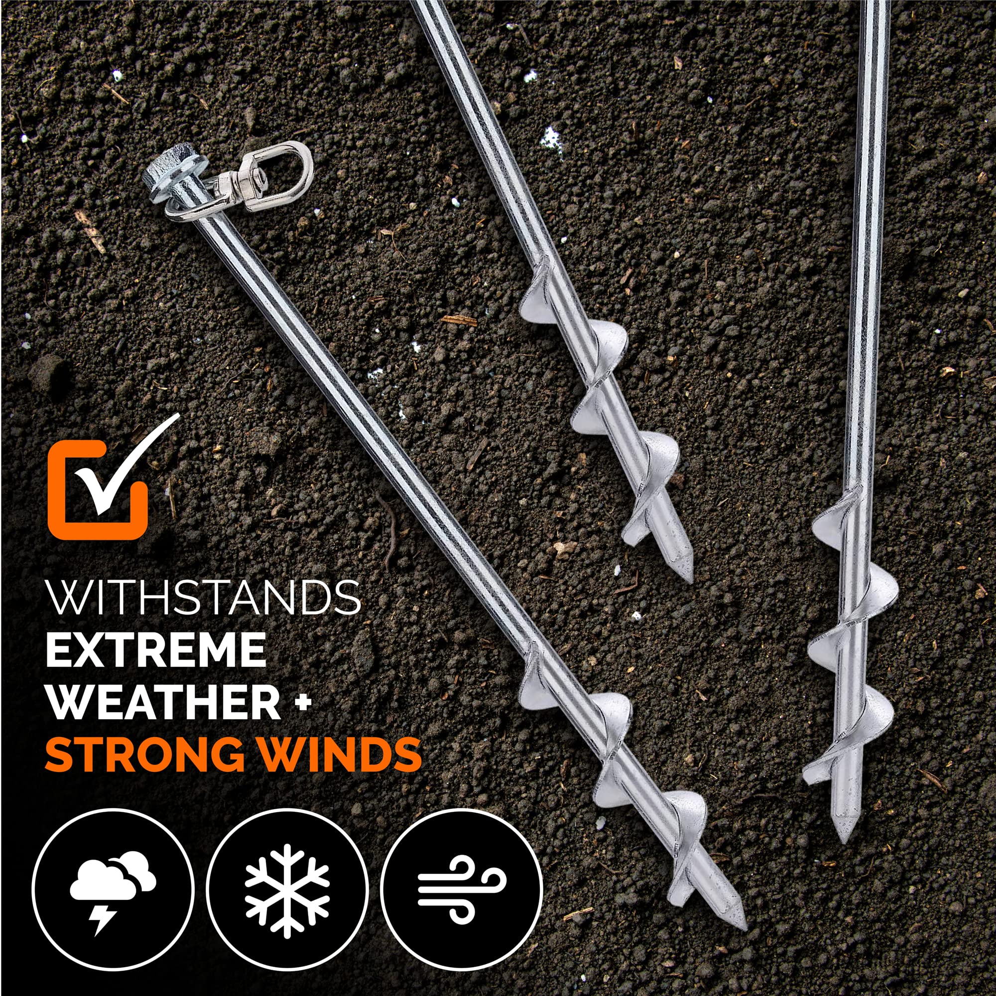 MightyPhine Earth Anchors penetrate hard soil without bending.