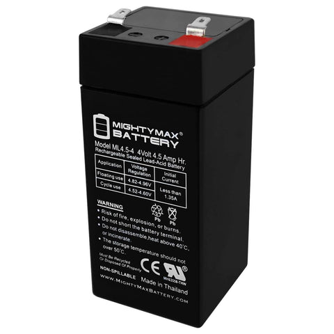 Mighty Max Battery ML4-5-4-SLA closeup, compact 4V design ideal for small fence chargers.
