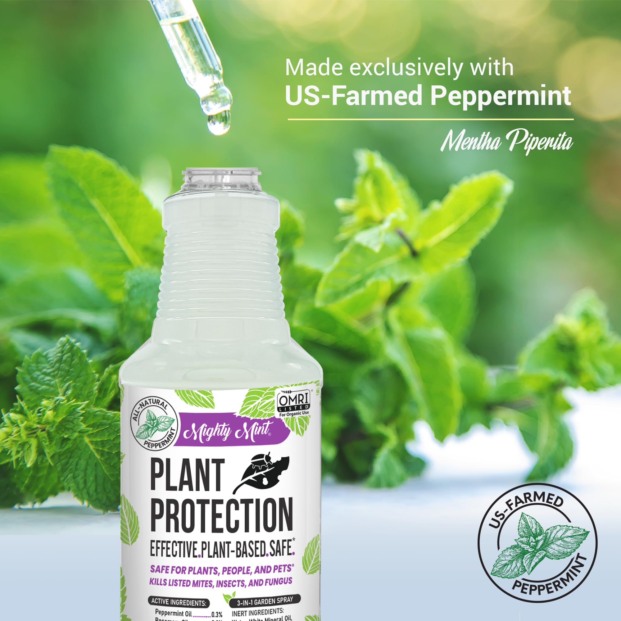 Mighty Mint Peppermint Oil used indoors or outdoors for versatile plant protection.