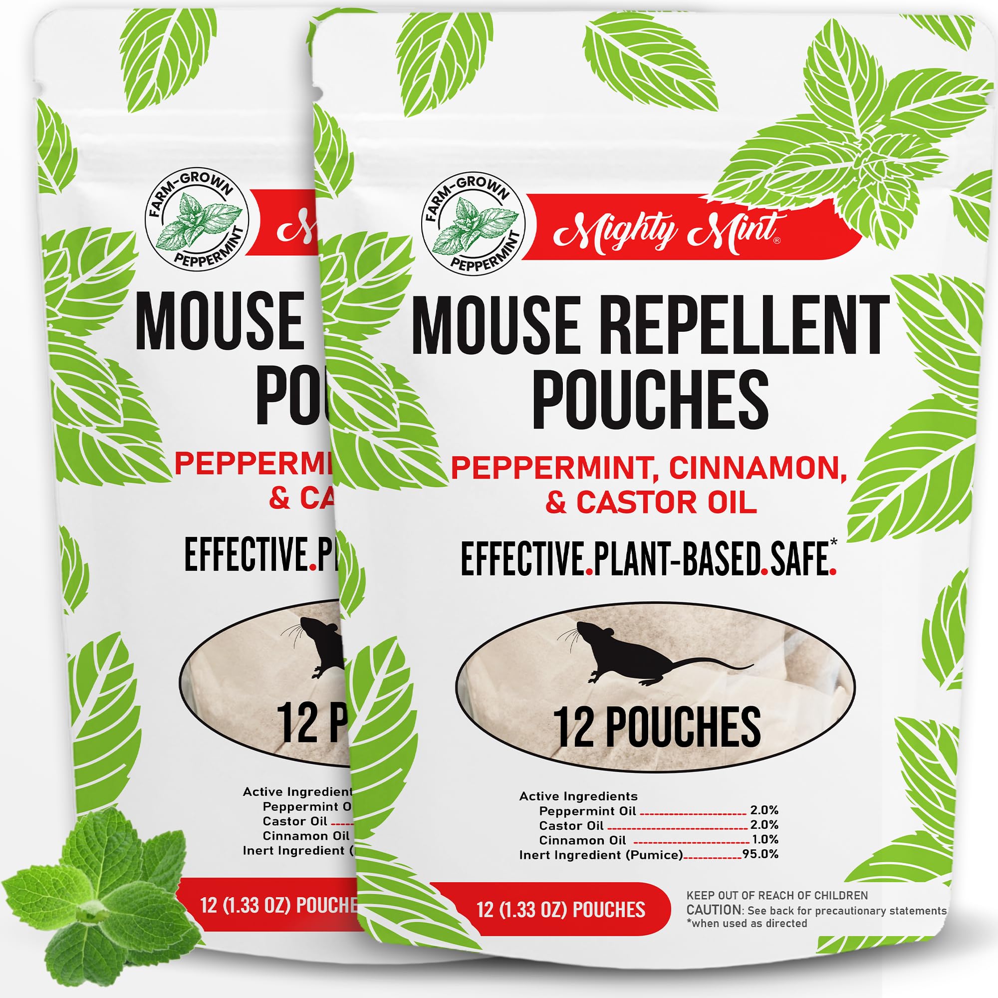 Mighty Mint mouse repellent pouches with peppermint offer natural deterrence for indoor use.