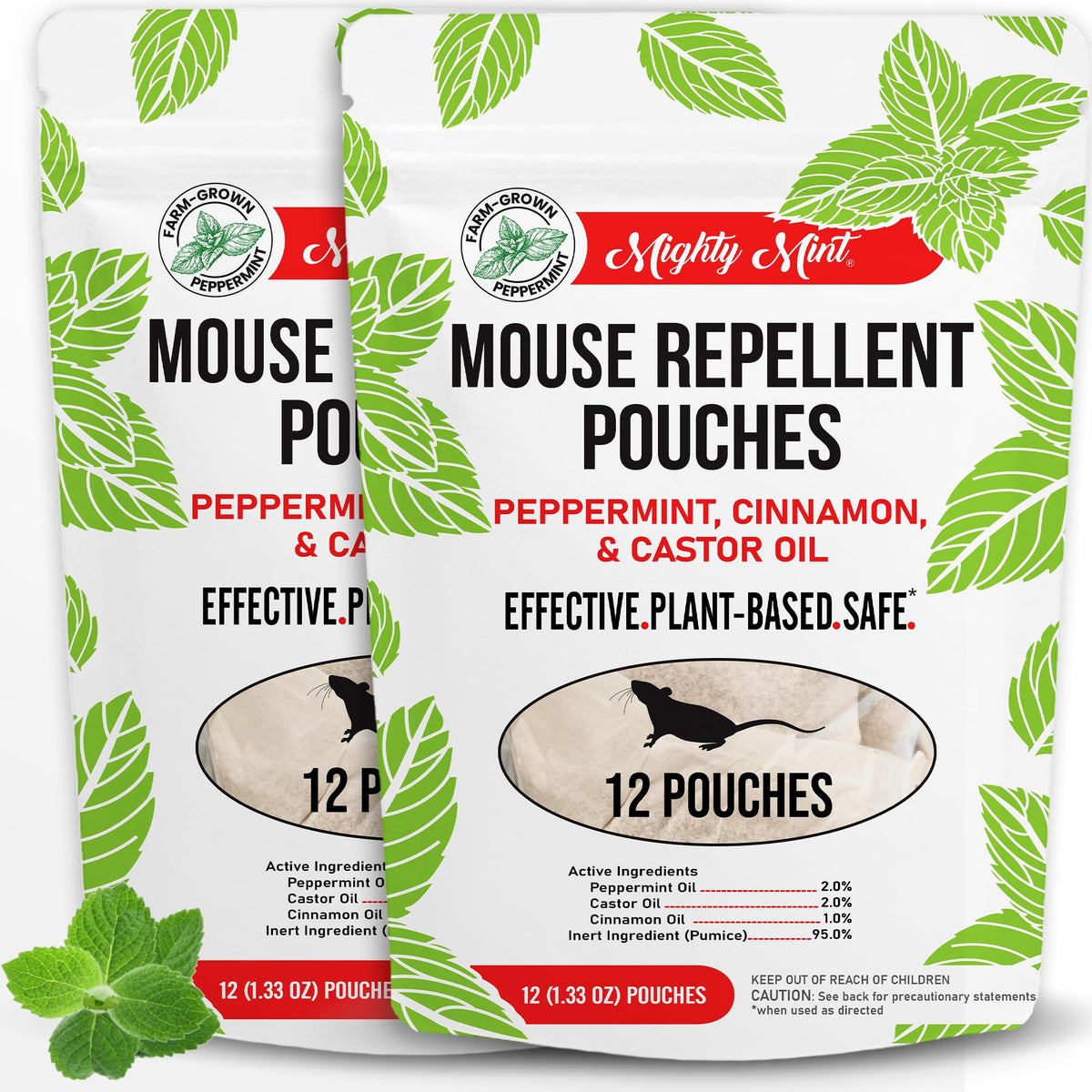Mighty Mint mouse repellent pouches with peppermint offer natural deterrence for indoor use.