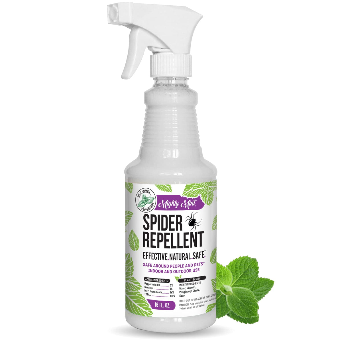 Mighty Mint Peppermint Oil Spray for indoor-outdoor spider control with a refreshing scent.