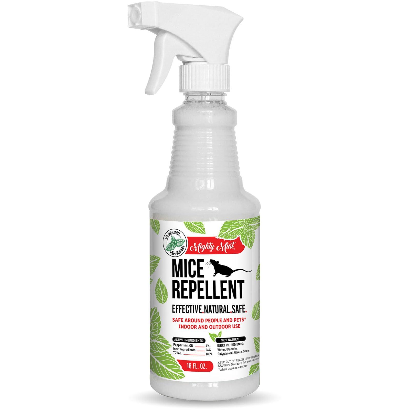 Mighty Mint spray bottle for indoor rodent deterrence along baseboards.