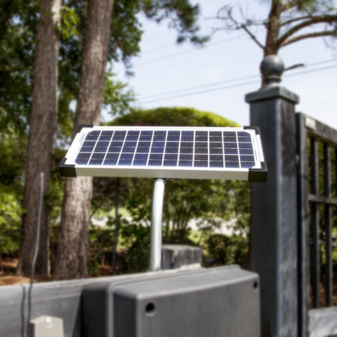 Mighty Mule 10W solar panel kit in sunlight highlights eco-friendly energy production.
