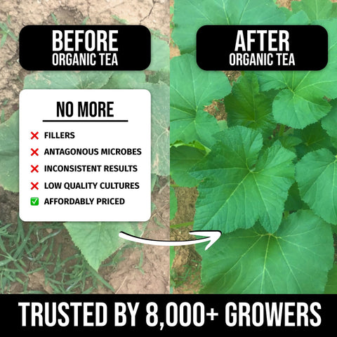Close-up of Mighty Plant label highlighting organic ingredients for soil health