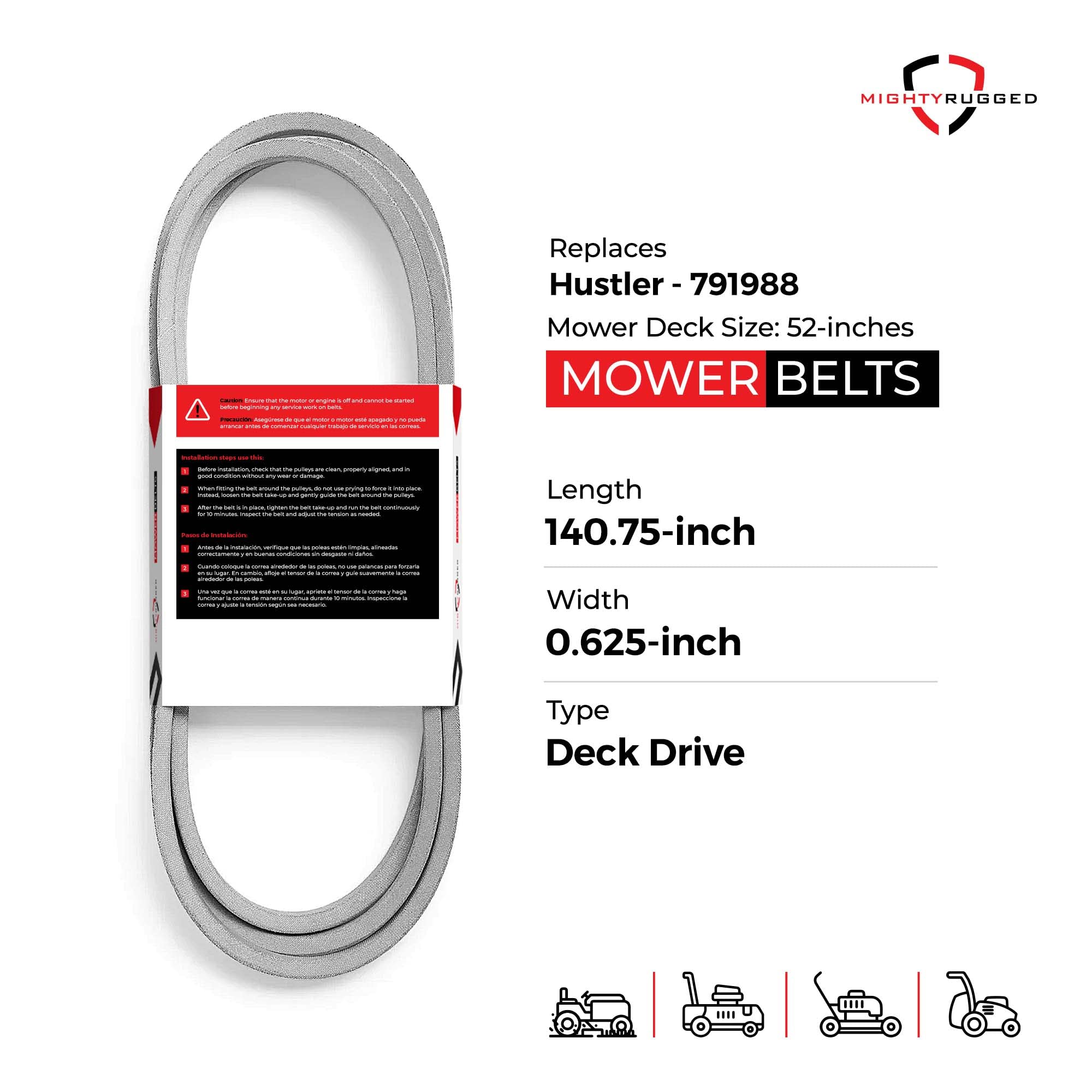 MightyRugged 791988 aramid-cord belt weave shows robust design for tough mowing sessions