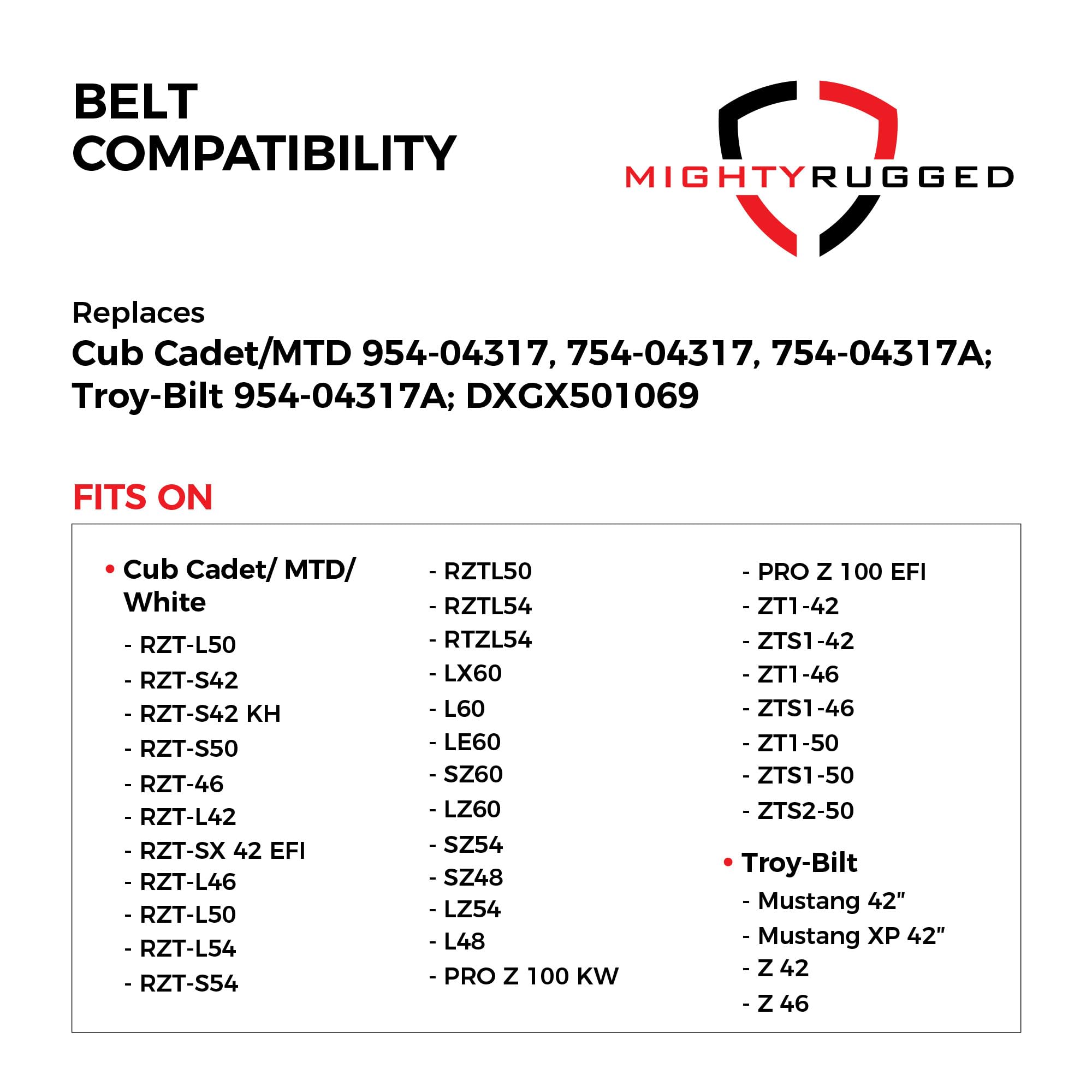 MightyRugged Cub Cadet belt replacement ensures smooth mower operation.