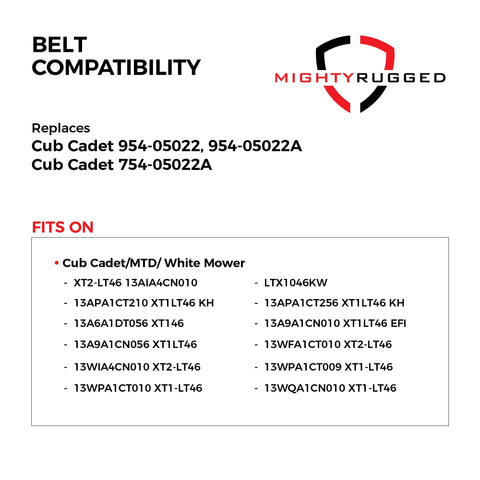 MightyRugged belt compatibility across Cub Cadet XT1/XT2 LX46 decks