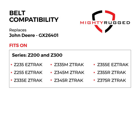 MightyRugged GX26401 belt teeth detail shows compatibility with John Deere drive system