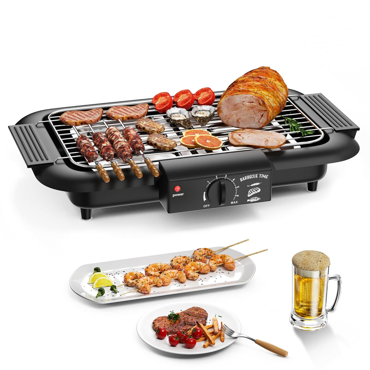 Mihoho electric grill 2000W powering smokeless outdoor cooking