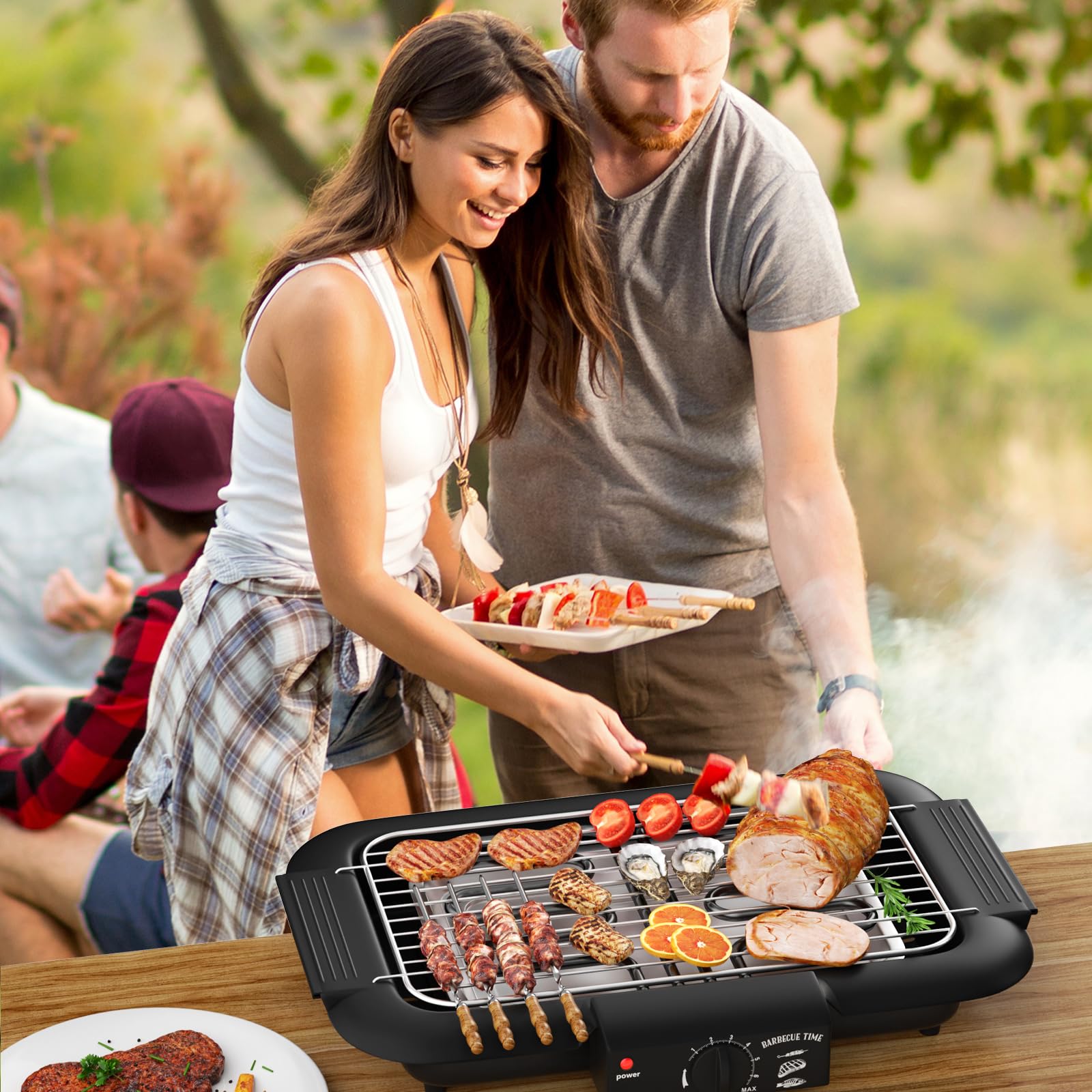 Mihoho electric grill versatile cooking with non-stick surface