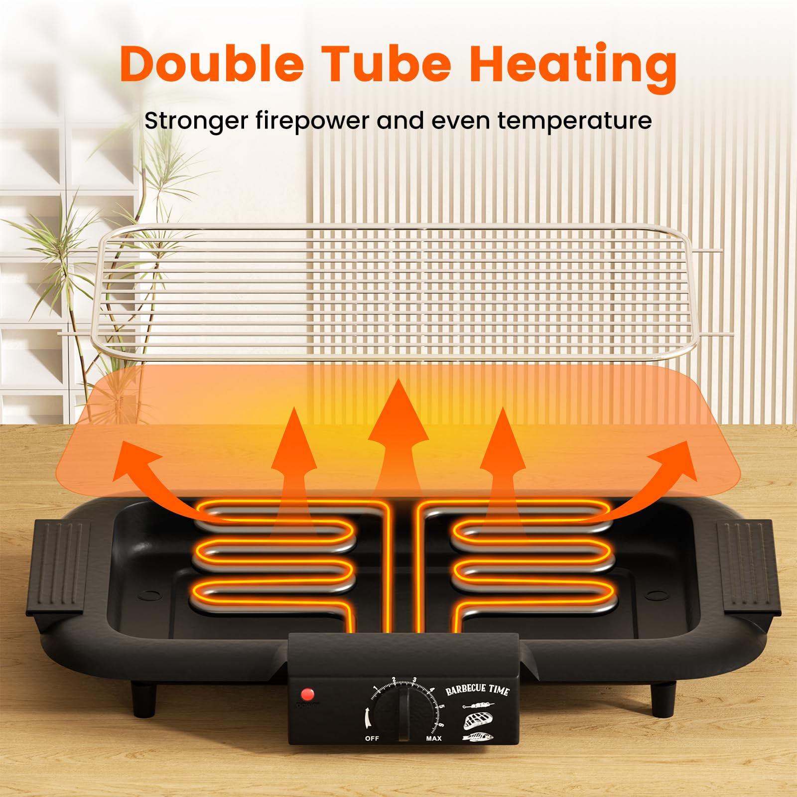 Mihoho electric grill water tray reduces splatter and keeps surfaces cleaner
