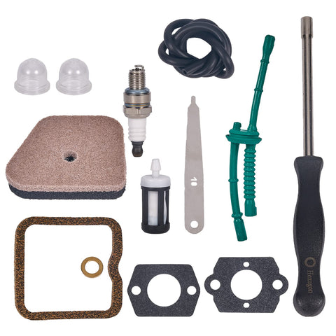 Mikatesi carburetor kit contents laid out for quick installation.