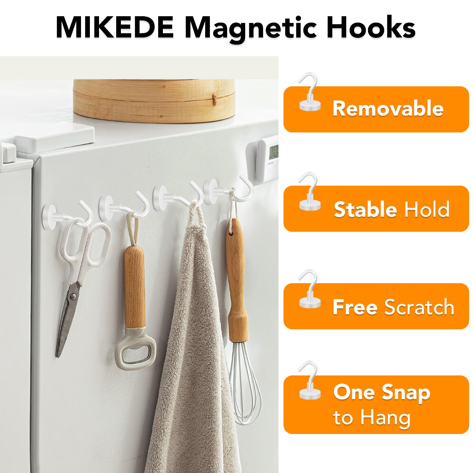MIKEDE magnetic hooks hold hats and keys at the entryway for easy access.
