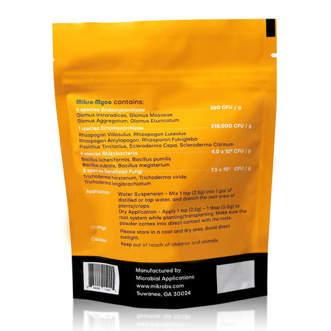 Mikrobs Mikro-Myco jars label showing organic blend for soil health.