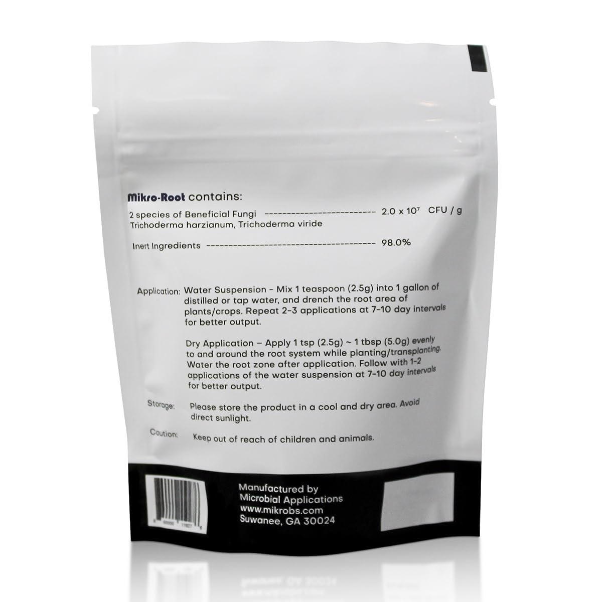 Mikrobs Mikro-Root powder dissolving in water for soil use.