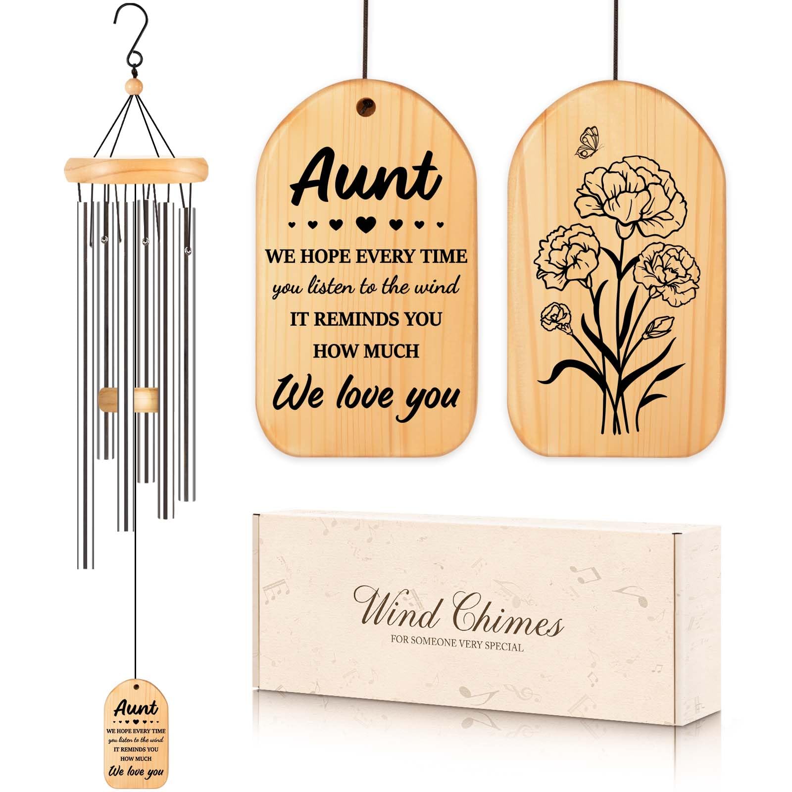Milcier Aunt wind chimes 25.5-inch design for porch or garden, calming melodies in breeze.