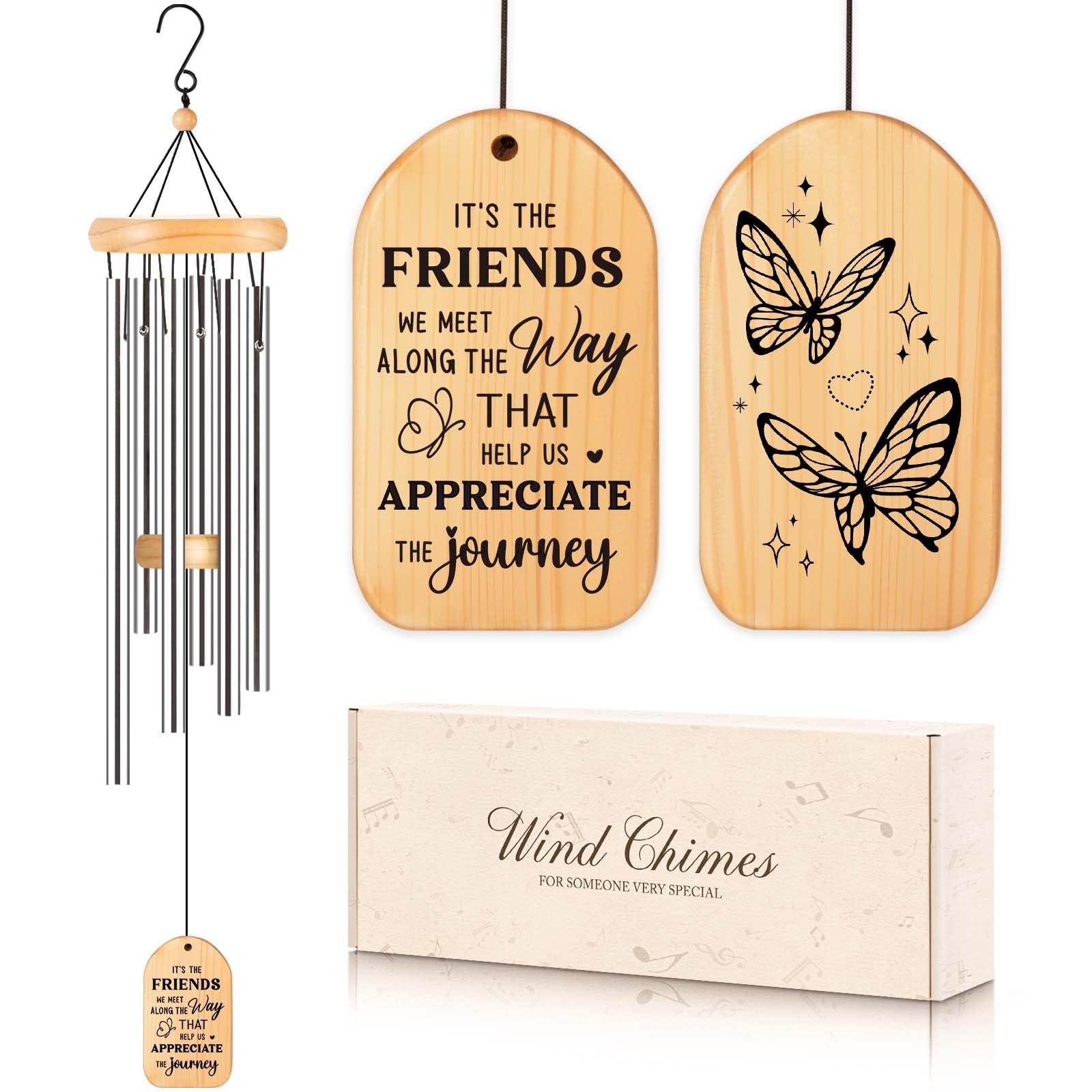 Milcier friendship wind chime with wooden pendant in garden setting for memories