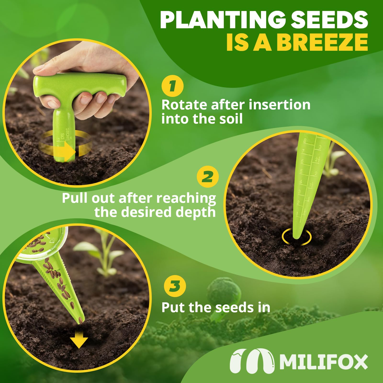 Milifox plastic seed dibber effective for bulbs and seedlings.