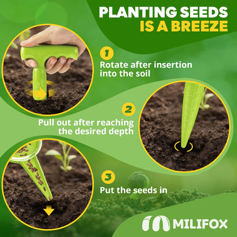 Milifox plastic seed dibber effective for bulbs and seedlings.