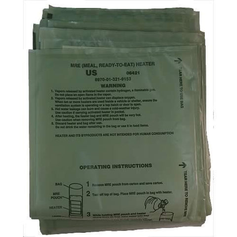 Military Surplus FRH heater MRE pack open reveals safe disposal and easy magnesium-iron-sodium mix.