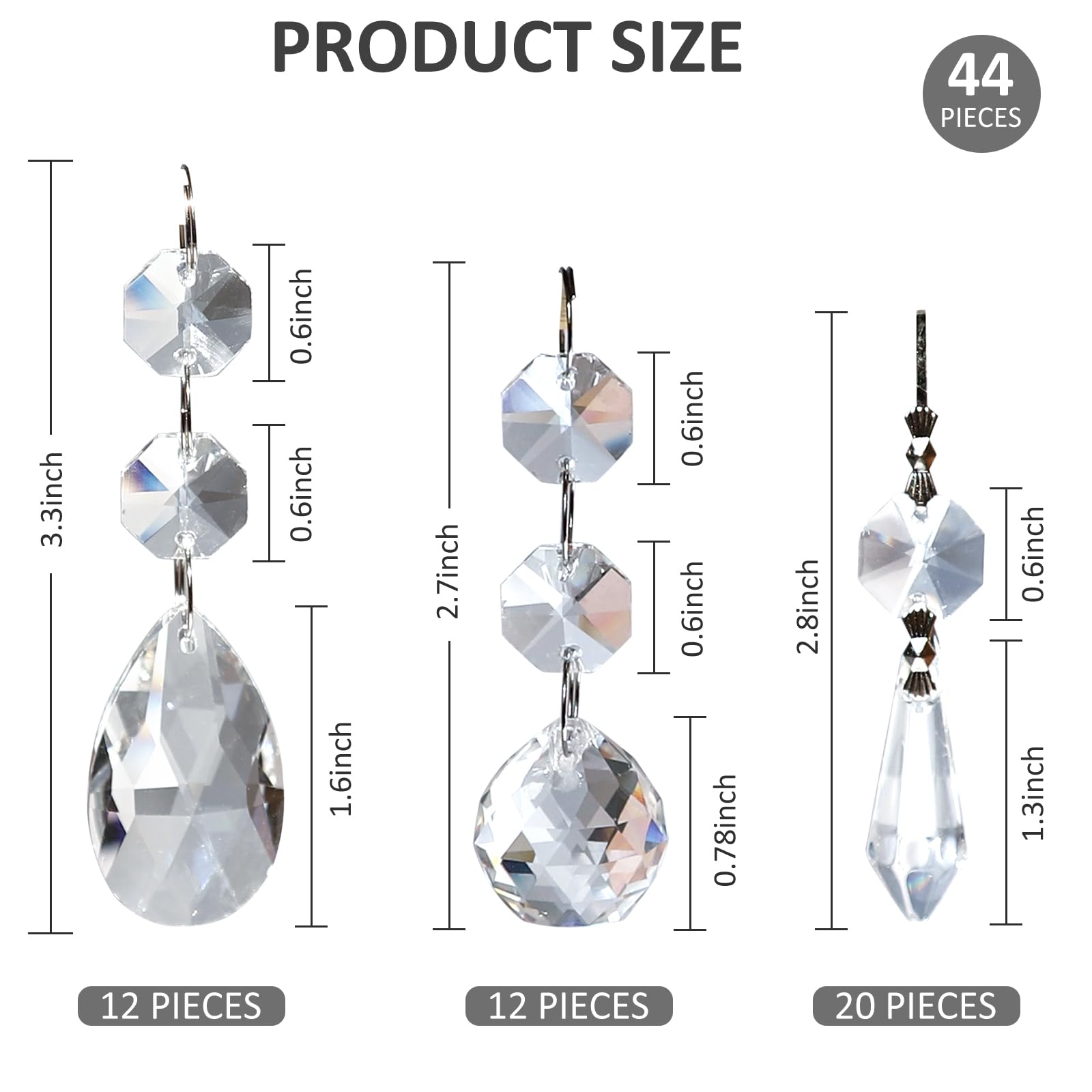 Milkary 44-pack octagonal crystal prisms add geometric shimmer to chandeliers.